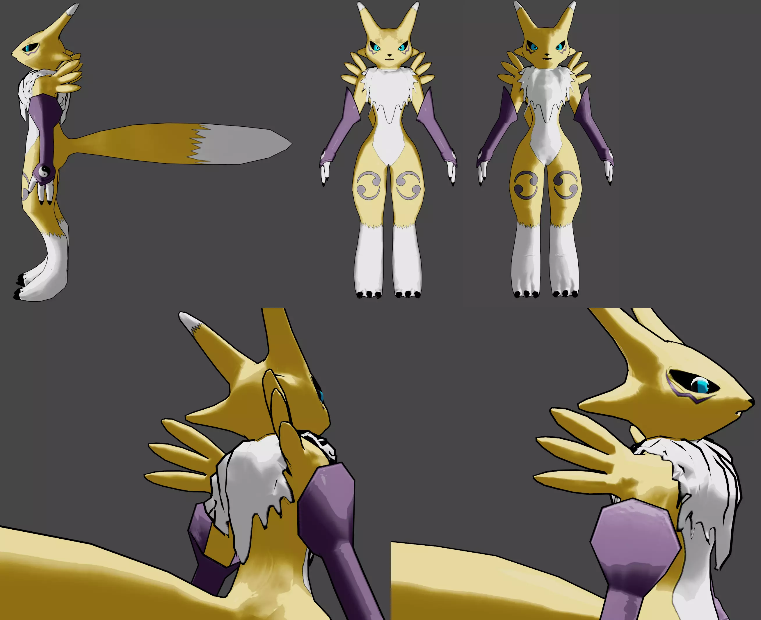 Renamon - Cell shaded - Free blender model Free low-poly 3D model_0