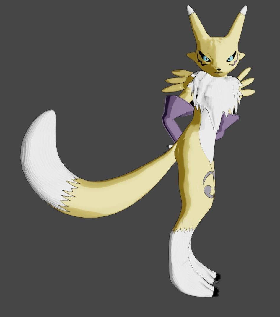 Renamon - Cell shaded - Free blender model Free low-poly 3D model_3