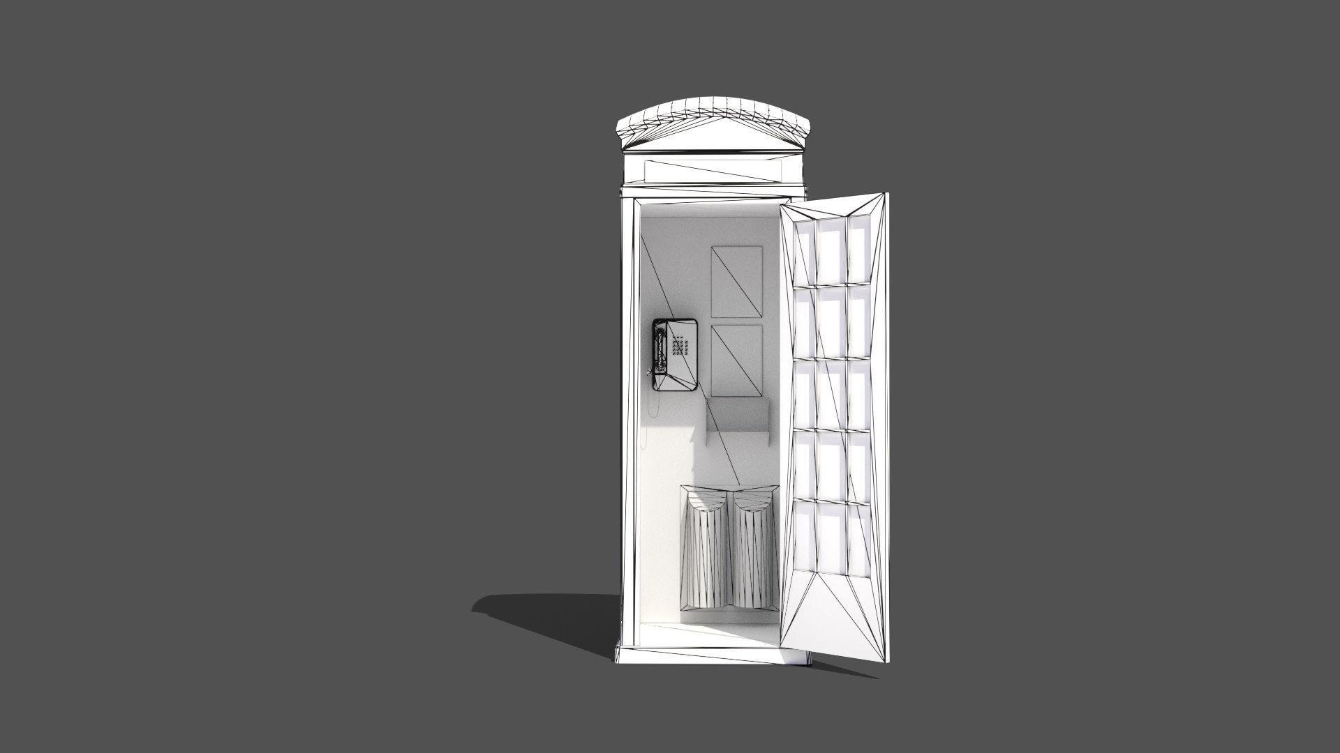 Vintage Phone Booth Low-poly 3D model_9
