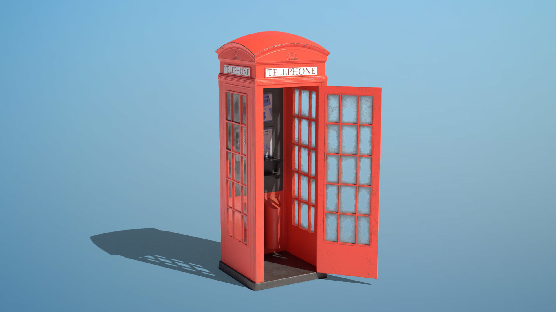 Vintage Phone Booth Low-poly 3D model_1
