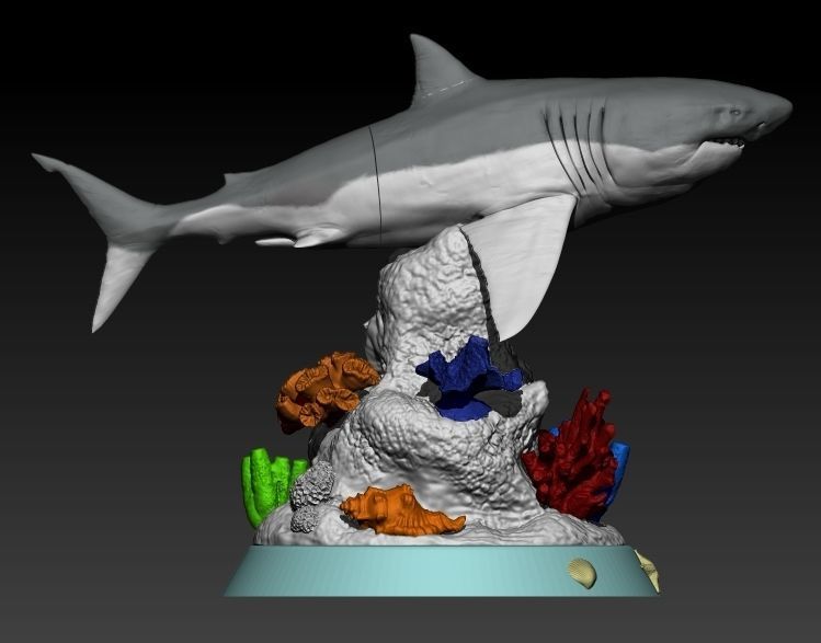 Coral Reef Great White Shark 3D print model_1