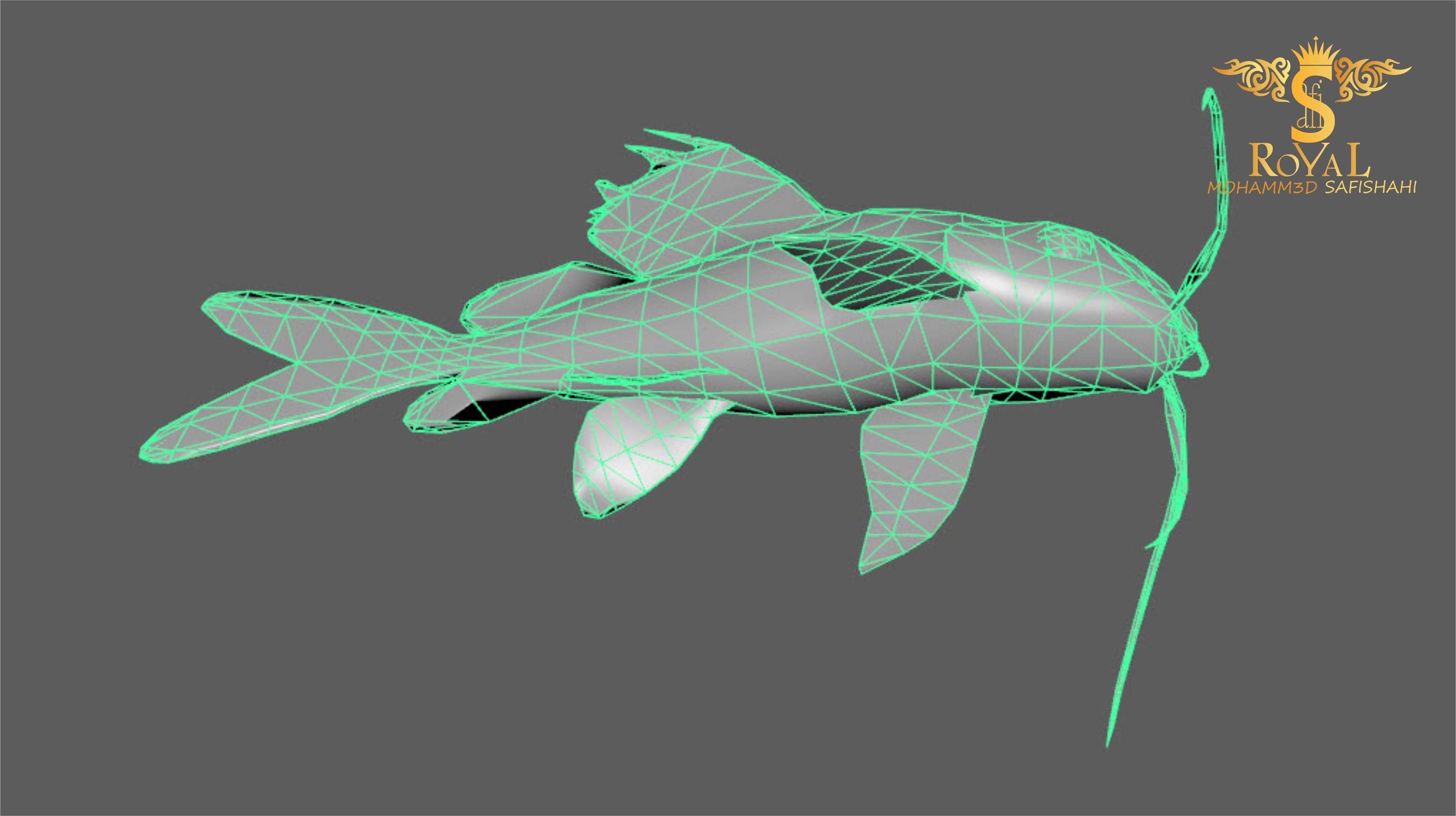 Animated Cat Fish - Loop Animation with 1160 Frames Low-poly 3D model_13