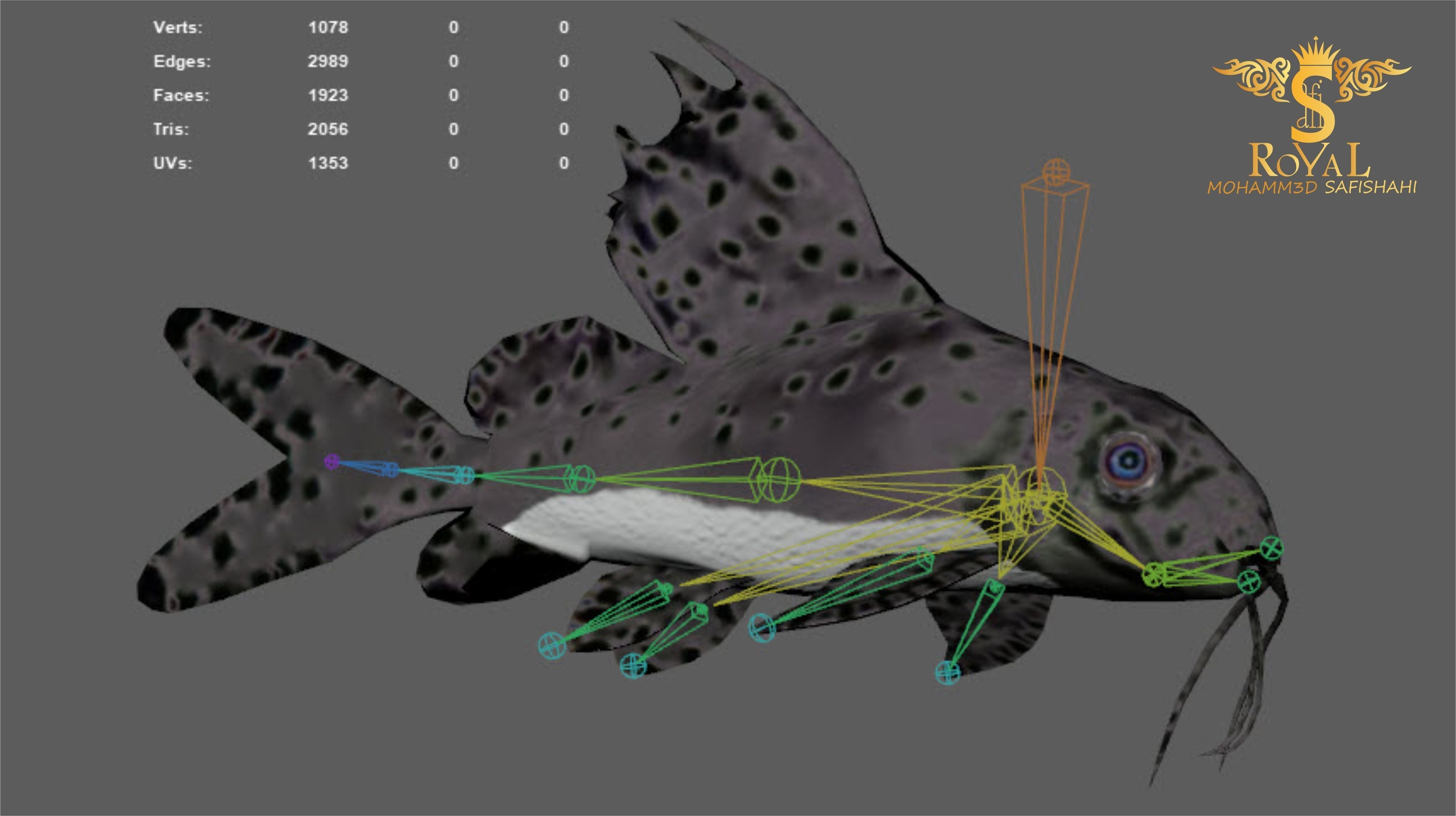 Animated Cat Fish - Loop Animation with 1160 Frames Low-poly 3D model_3