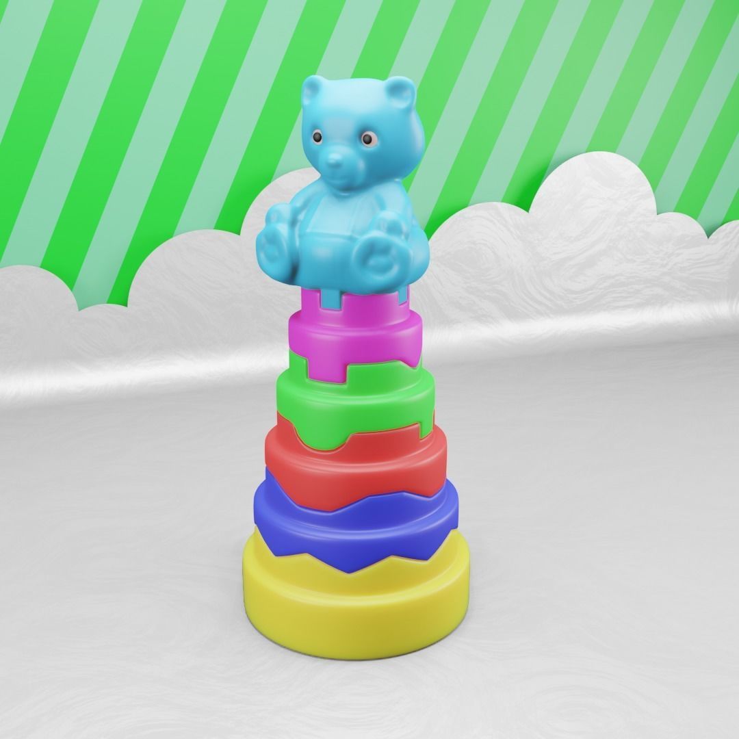 Toy Pyramid - Teddy  Tower - Playset of 6 Elements Low-poly 3D model_10