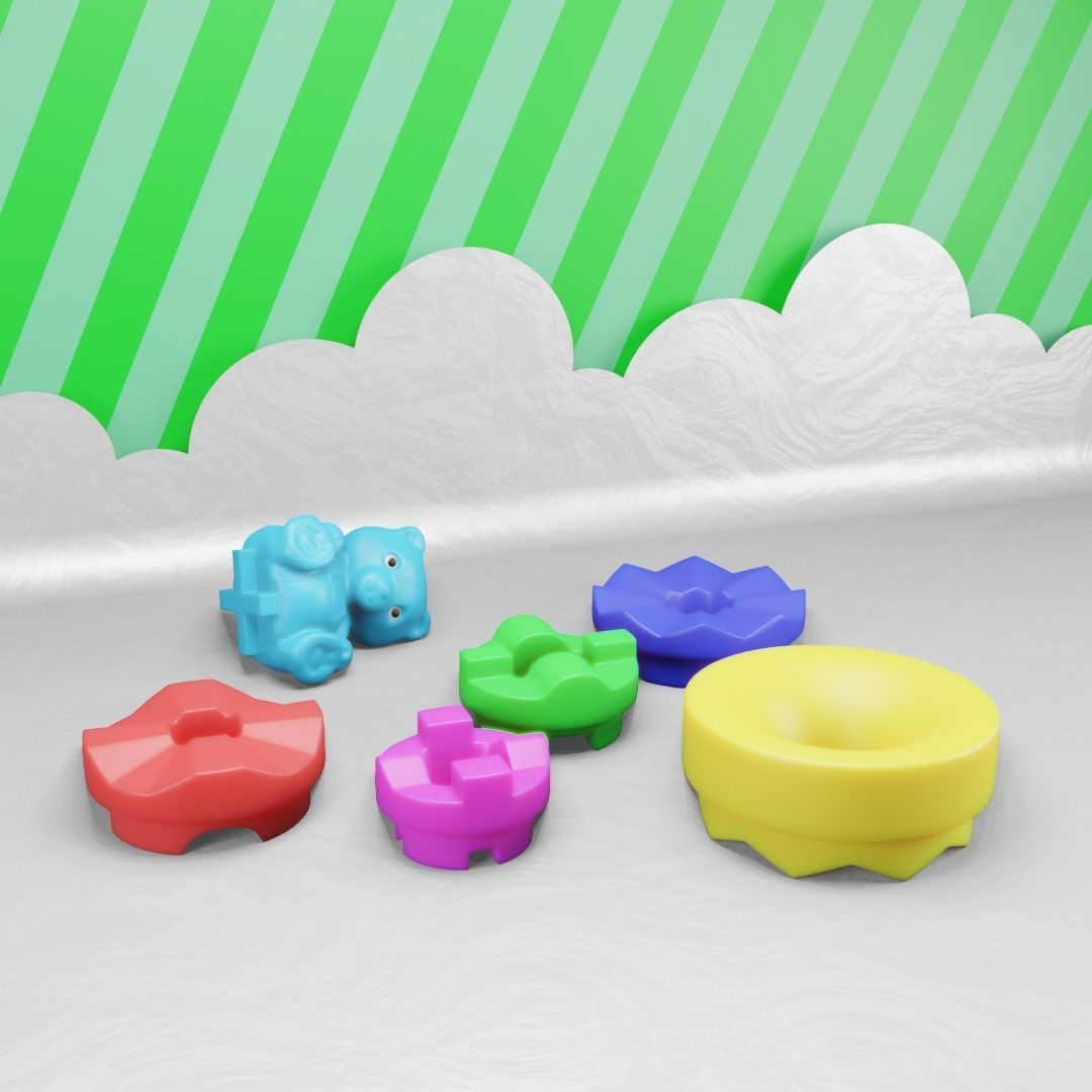 Toy Pyramid - Teddy  Tower - Playset of 6 Elements Low-poly 3D model_13