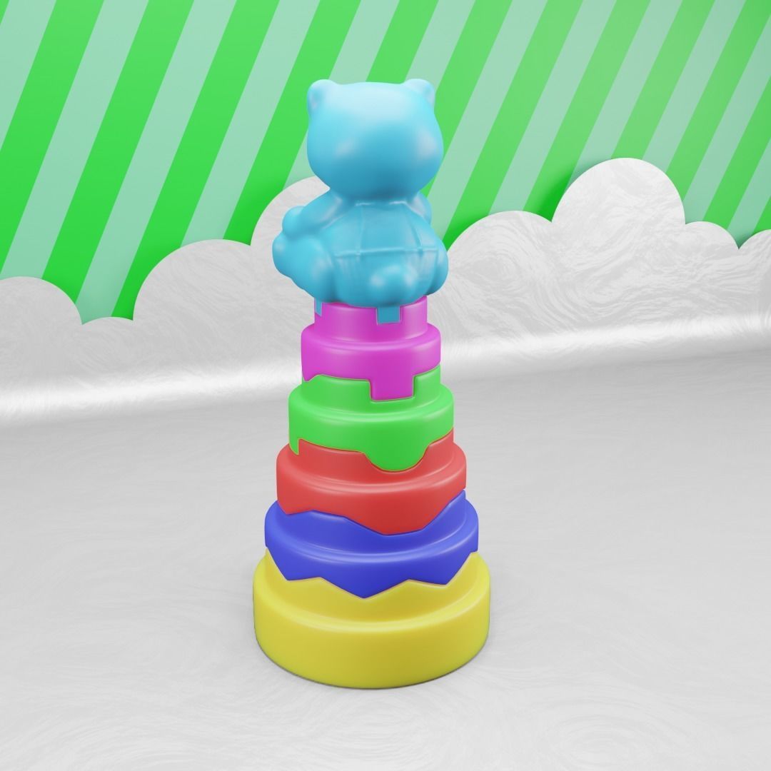Toy Pyramid - Teddy  Tower - Playset of 6 Elements Low-poly 3D model_7