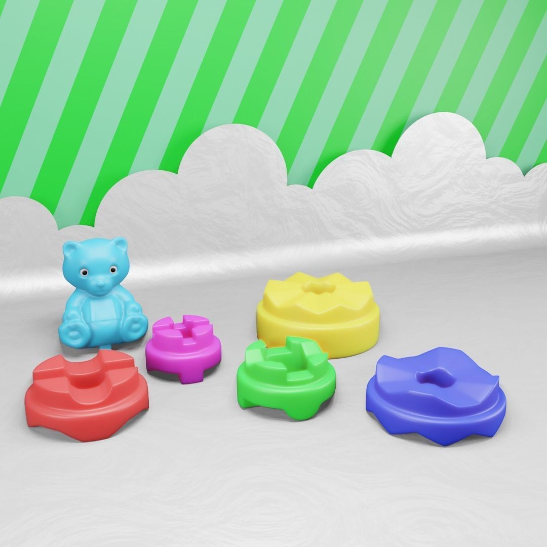 Toy Pyramid - Teddy  Tower - Playset of 6 Elements Low-poly 3D model_12