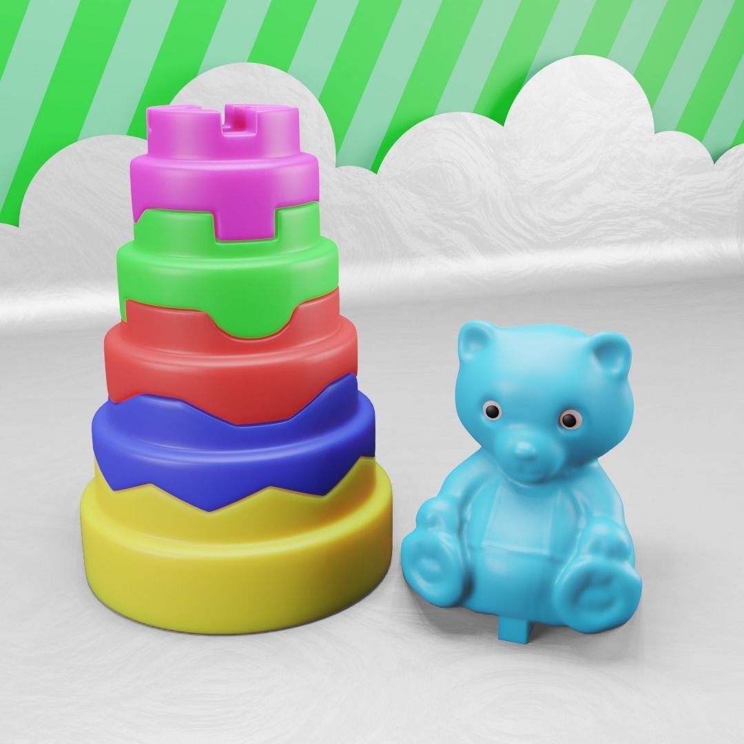 Toy Pyramid - Teddy  Tower - Playset of 6 Elements Low-poly 3D model_14