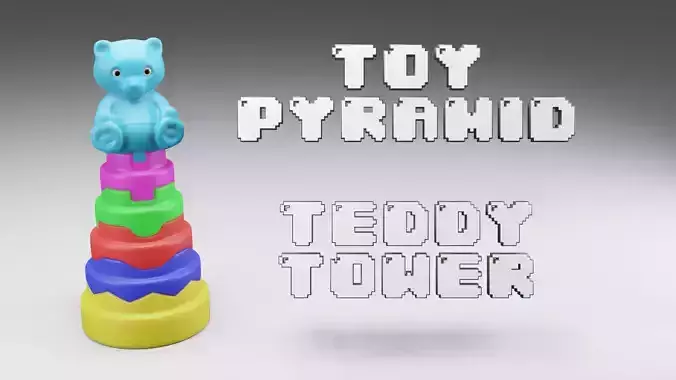 Toy Pyramid - Teddy  Tower - Playset of 6 Elements Low-poly 3D model