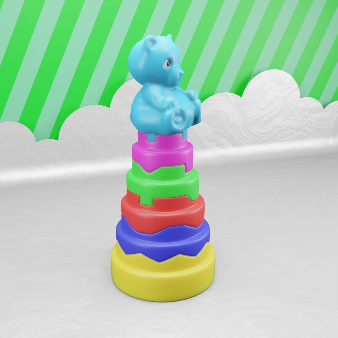 Toy Pyramid - Teddy  Tower - Playset of 6 Elements Low-poly 3D model_4