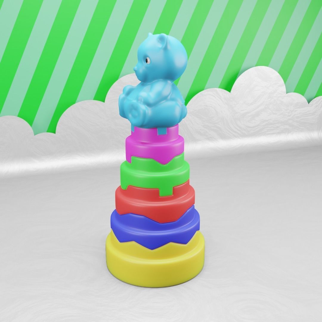 Toy Pyramid - Teddy  Tower - Playset of 6 Elements Low-poly 3D model_9