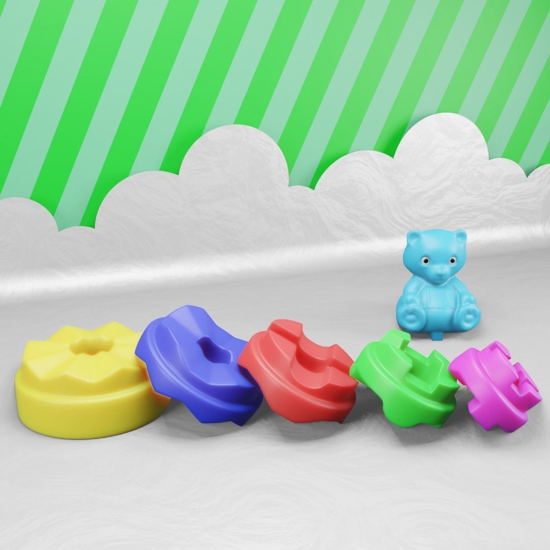 Toy Pyramid - Teddy  Tower - Playset of 6 Elements Low-poly 3D model_11