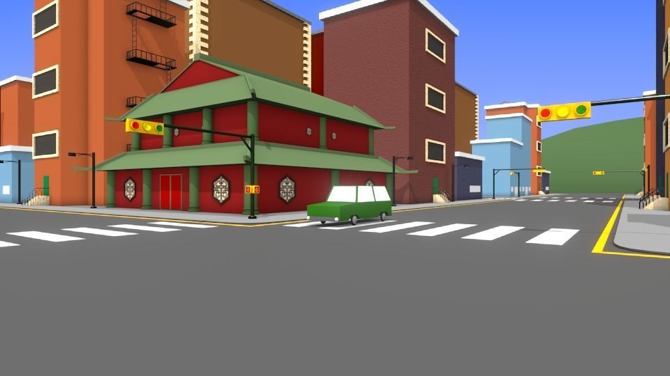 3D low poly Cartoon Town Low-poly 3D model_1