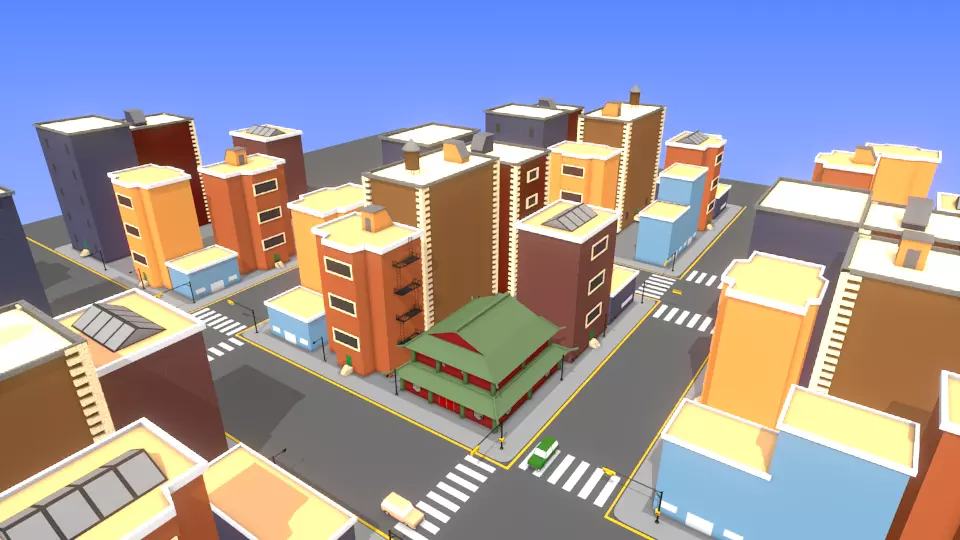 3D low poly Cartoon Town Low-poly 3D model_0