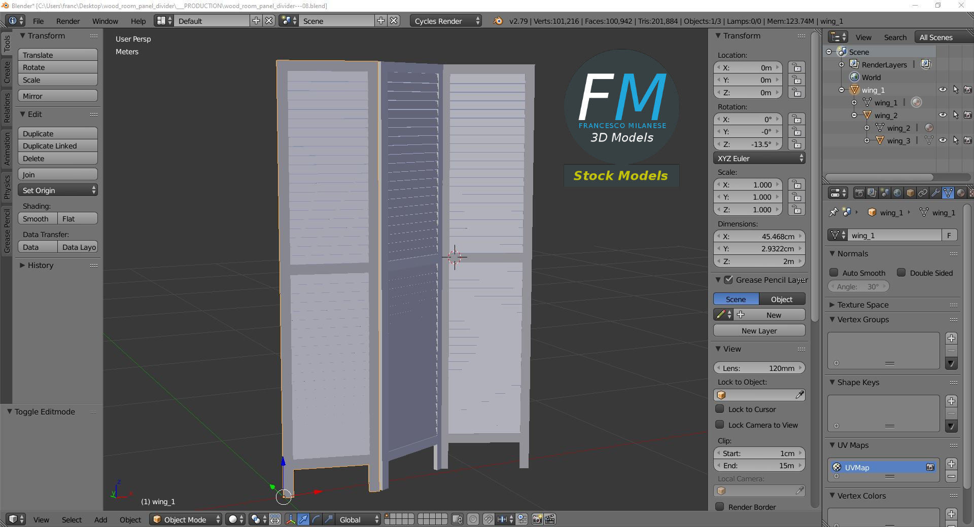 Wood room panel divider 3D model_9