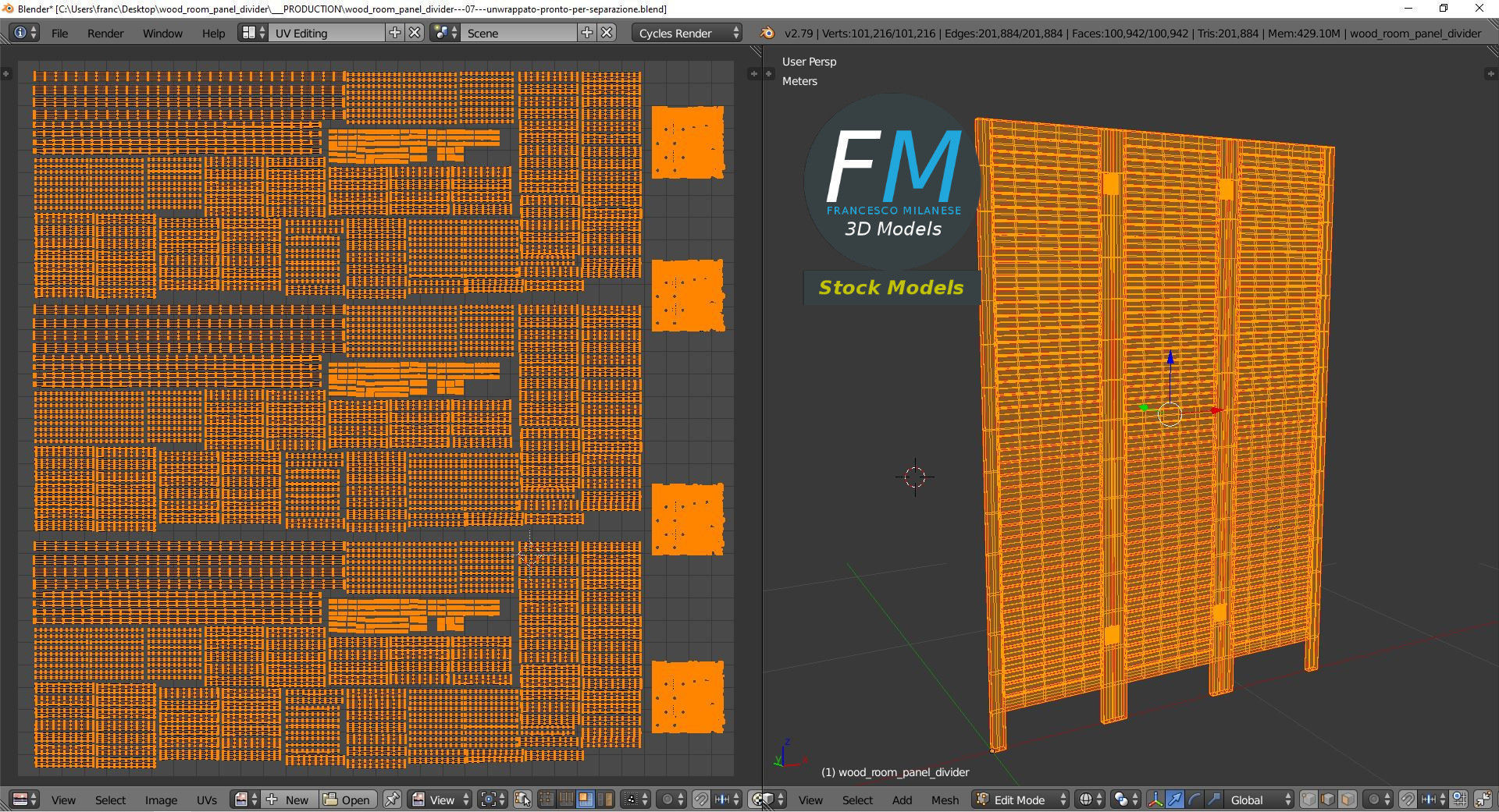 Wood room panel divider 3D model_10