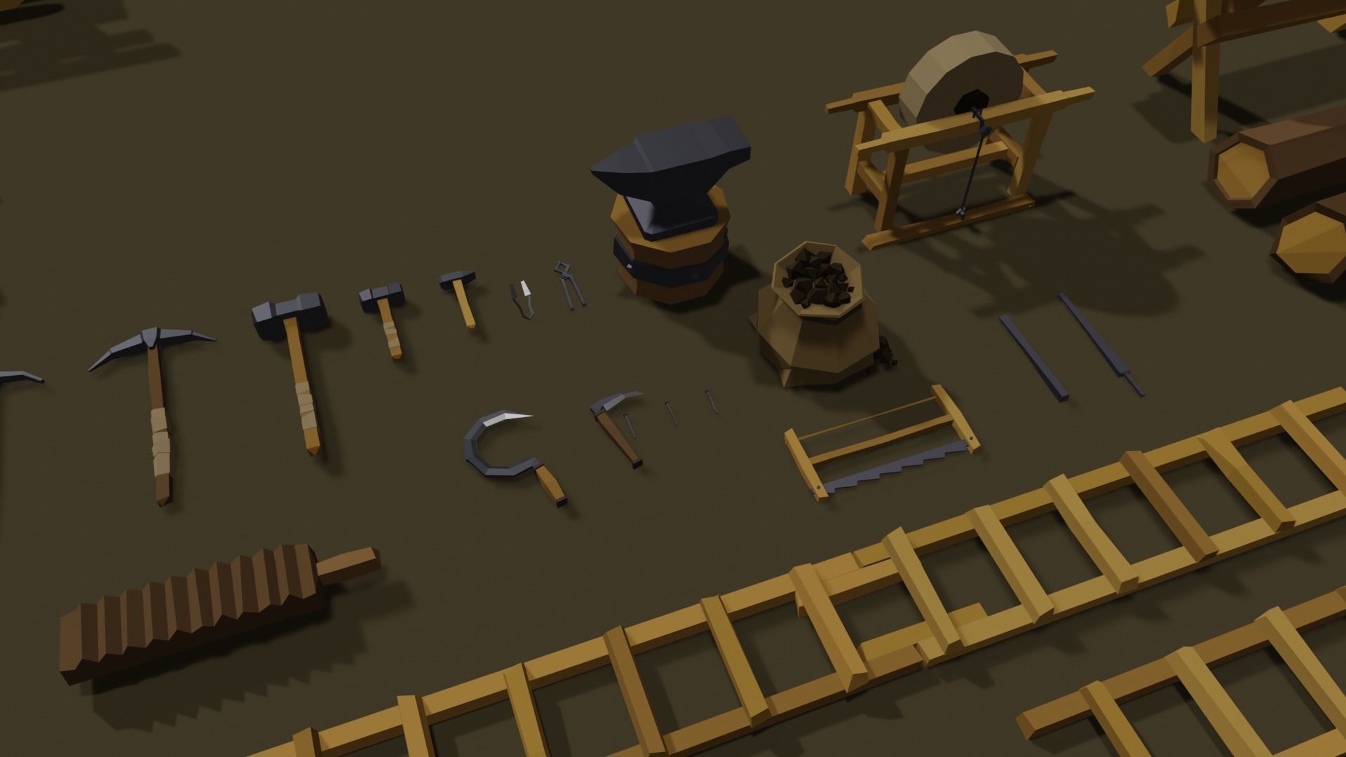 Low-Poly Pack 2 wooden carts and wagons Low-poly 3D model_8