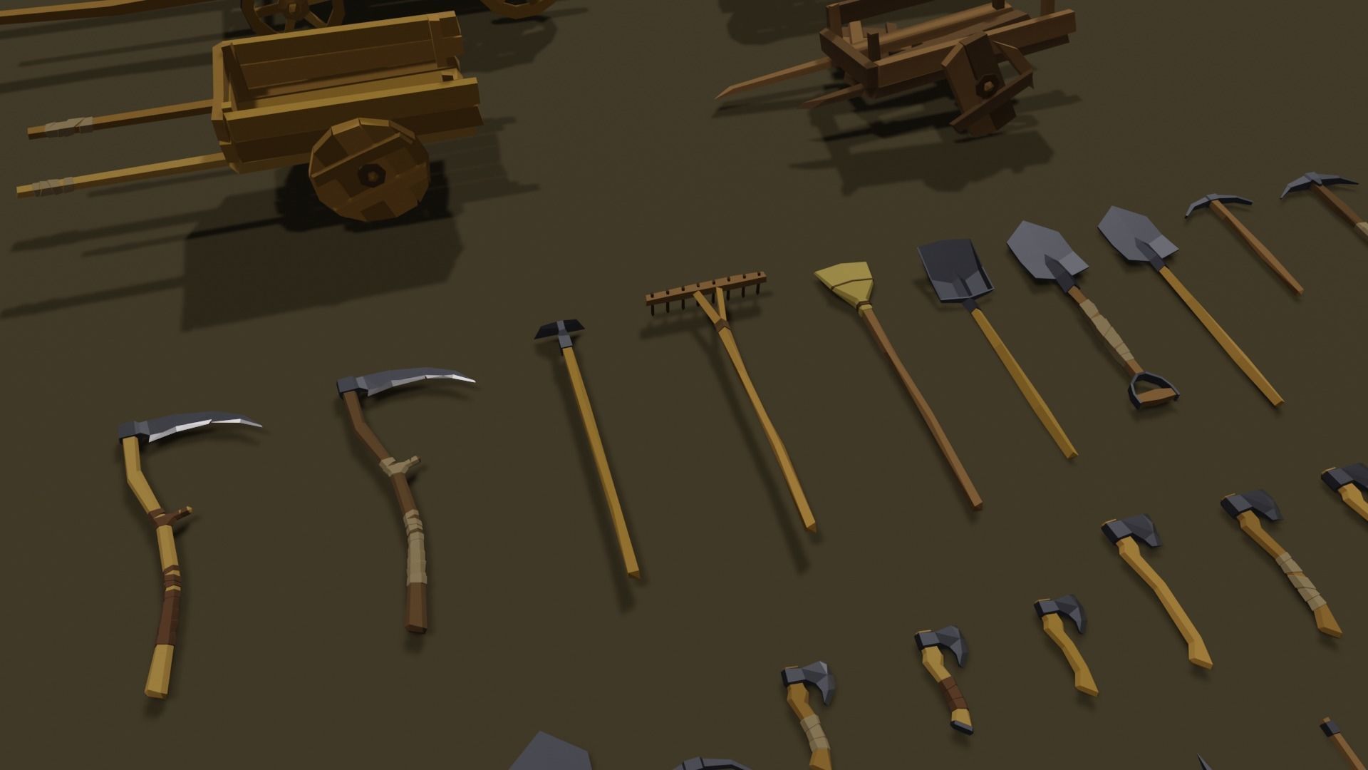 Low-Poly Pack 2 wooden carts and wagons Low-poly 3D model_7