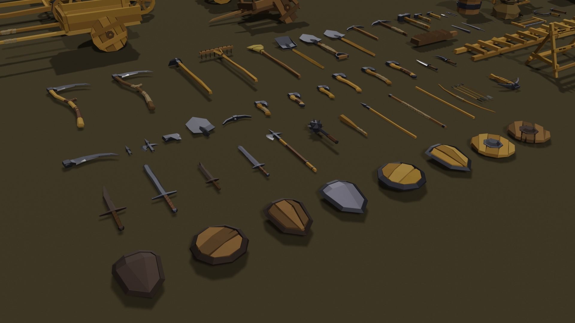 Low-Poly Pack 2 wooden carts and wagons Low-poly 3D model_2