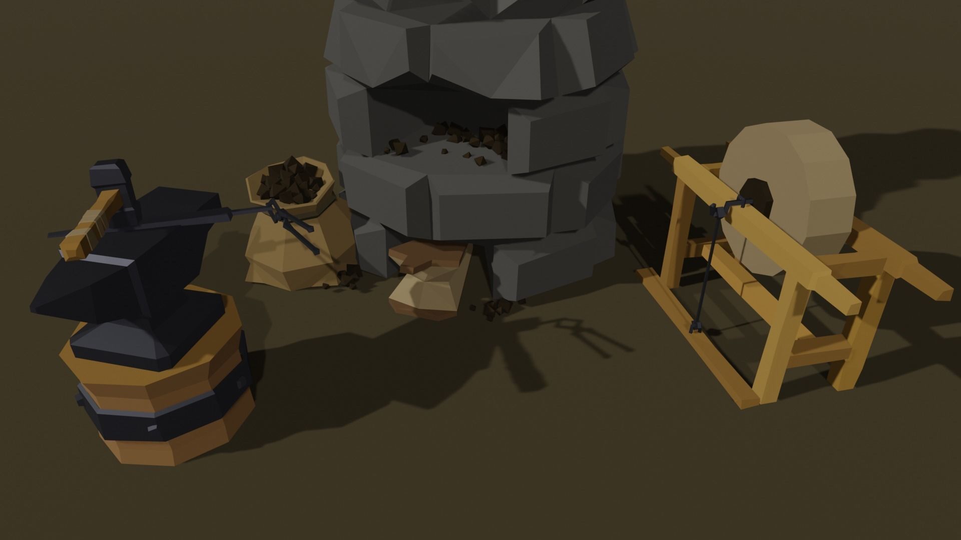 Low-Poly Pack 2 wooden carts and wagons Low-poly 3D model_10