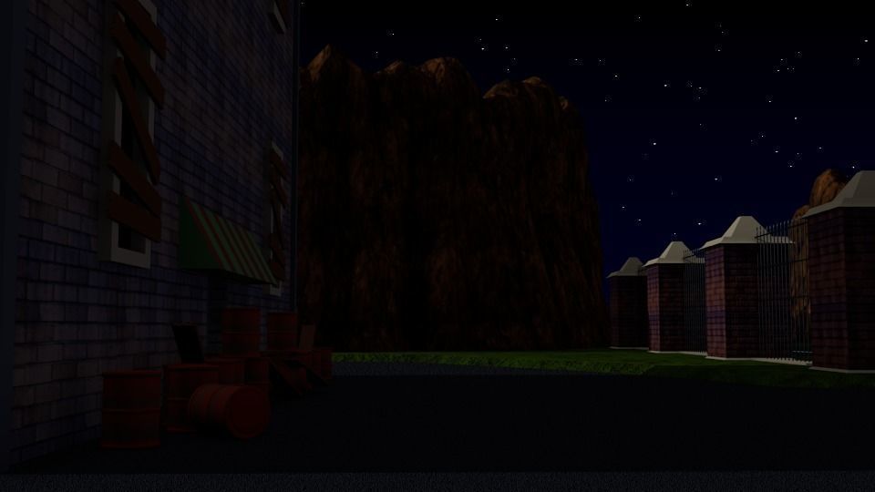 Abandoned building on cliff-side scene Low-poly 3D model_2