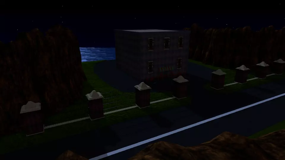 Abandoned building on cliff-side scene Low-poly 3D model_0