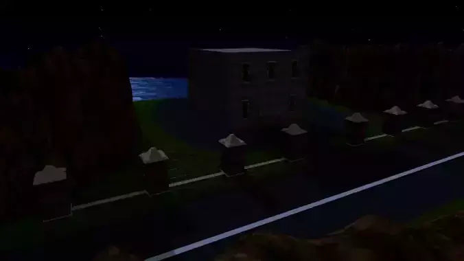 Abandoned building on cliff-side scene