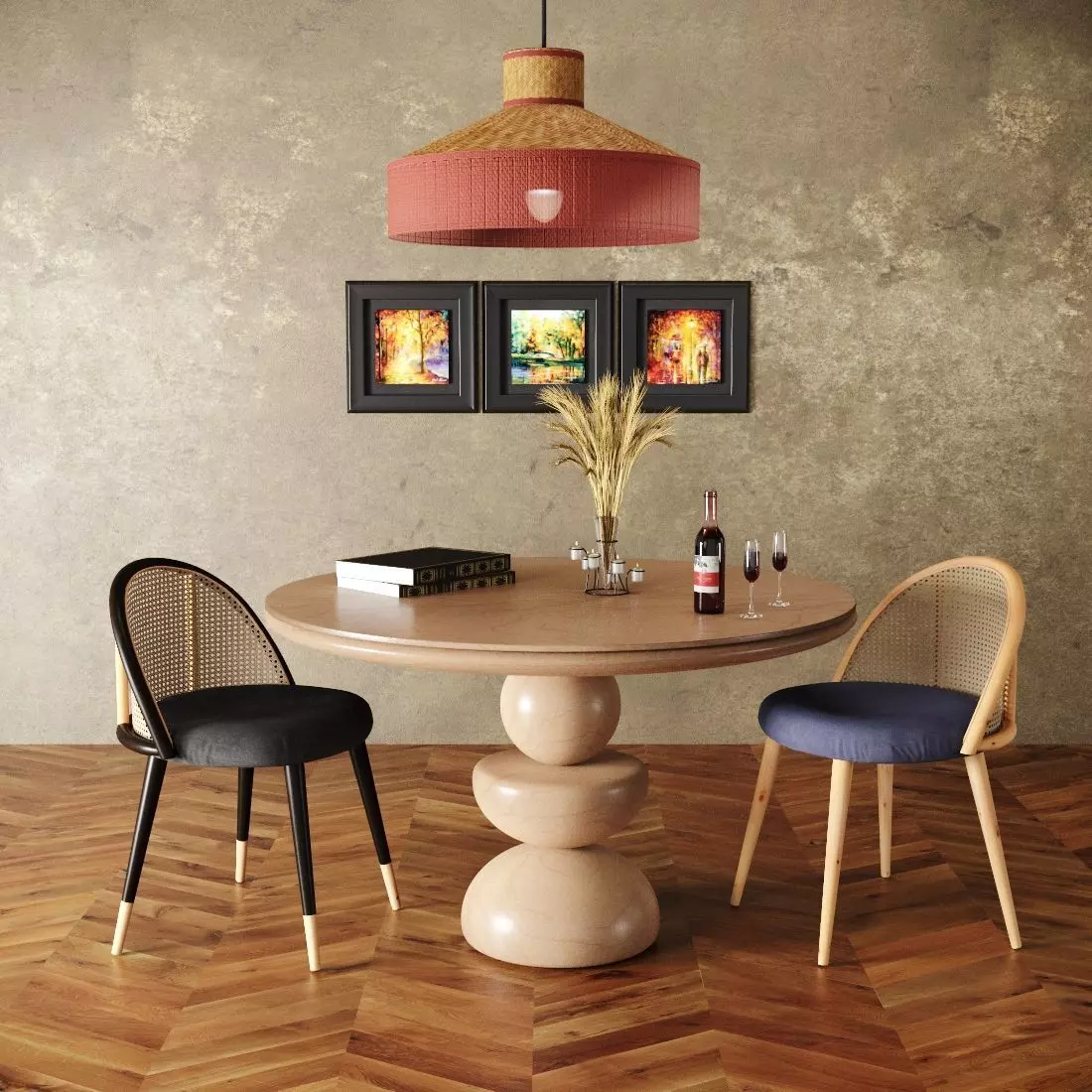 Dining Set 2- By Rattan Chair In 4 Color 3D model_0