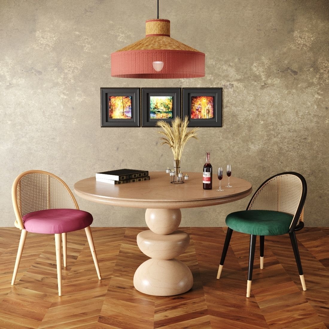 Dining Set 2- By Rattan Chair In 4 Color 3D model_1