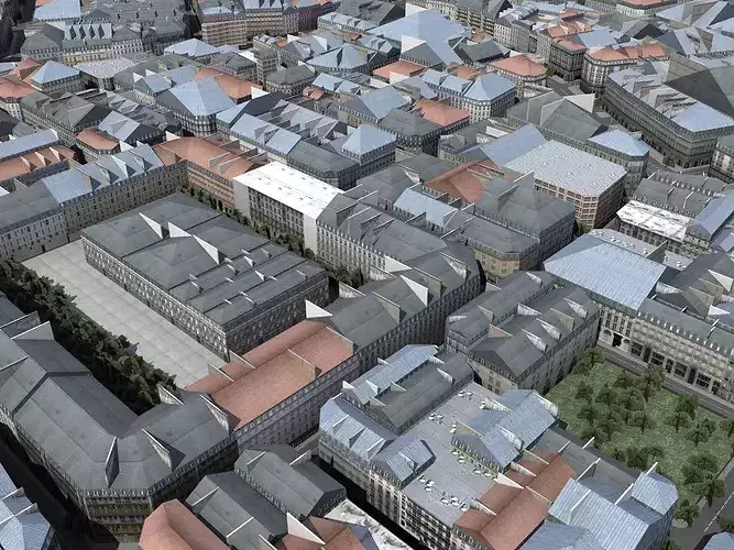 European Style City Low-poly 3D model 3