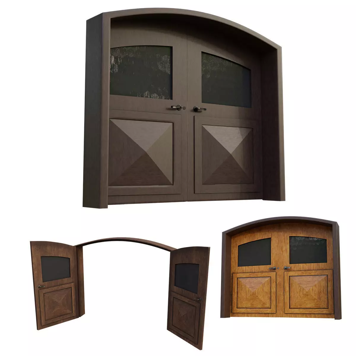 Double Big Door with Glass Window PBR Options Low-poly 3D model_0