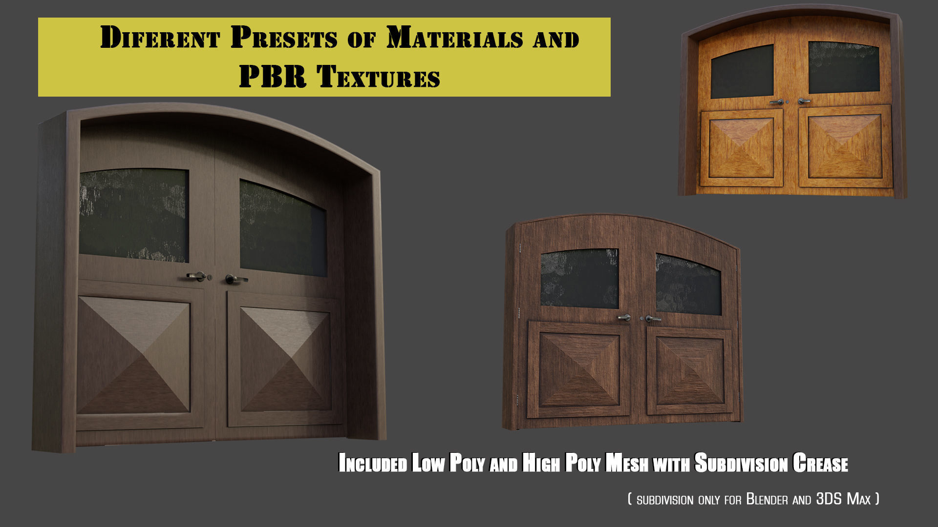 Double Big Door with Glass Window PBR Options Low-poly 3D model_1