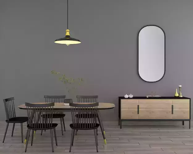 Modern Wood Dinner Table Set 3D Scene