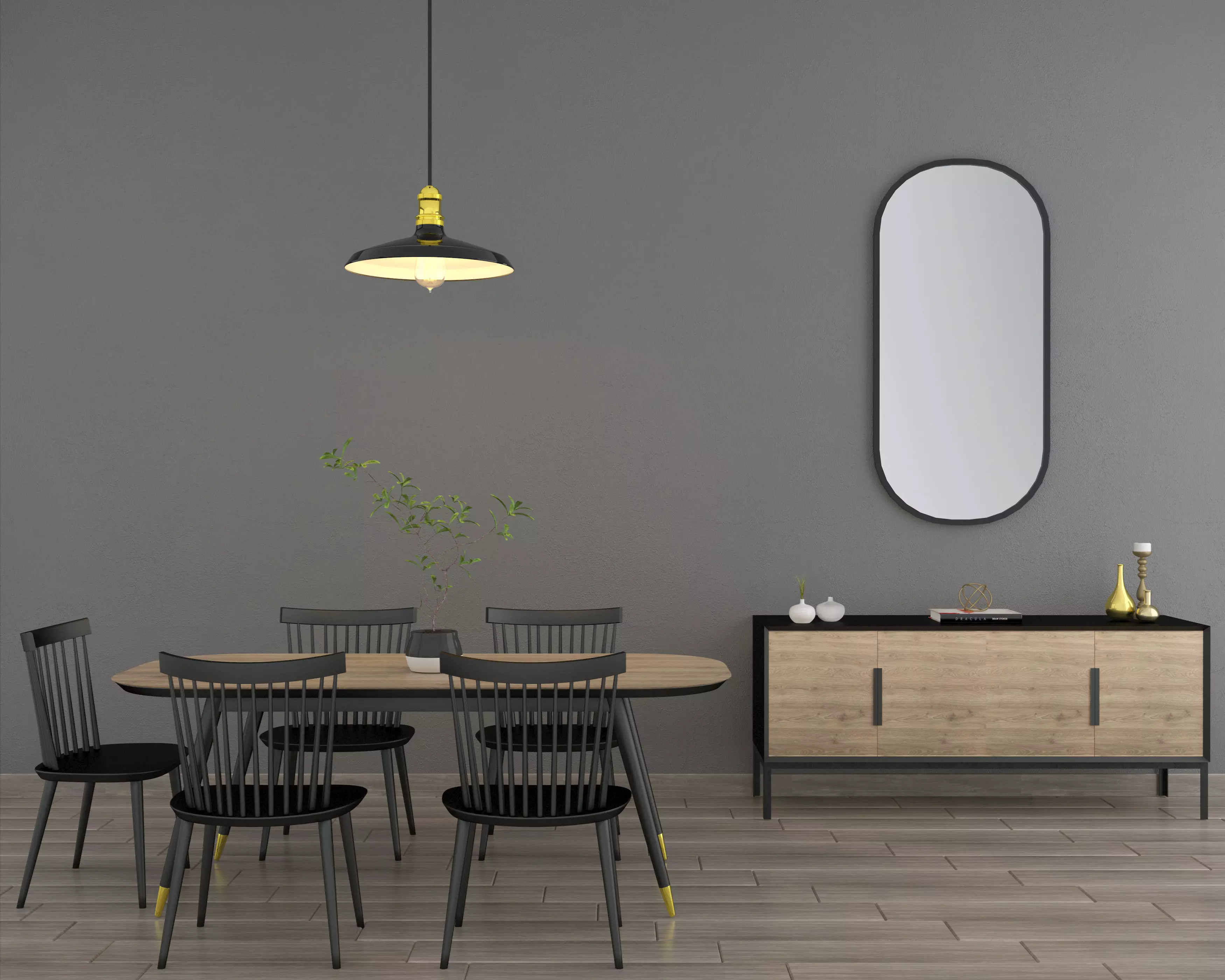 Modern Wood Dinner Table Set 3D Scene 3D model_0