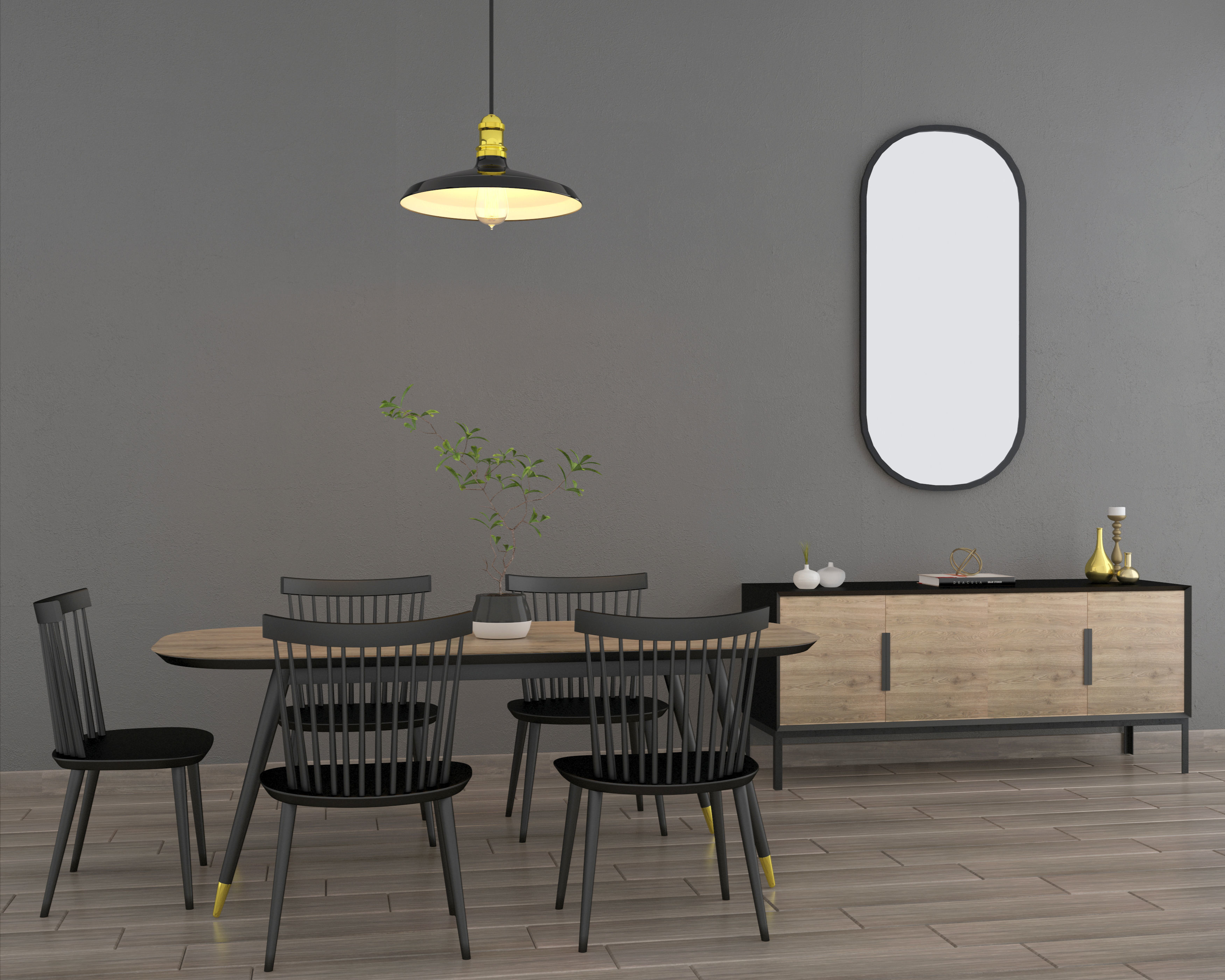 Modern Wood Dinner Table Set 3D Scene 3D model_1