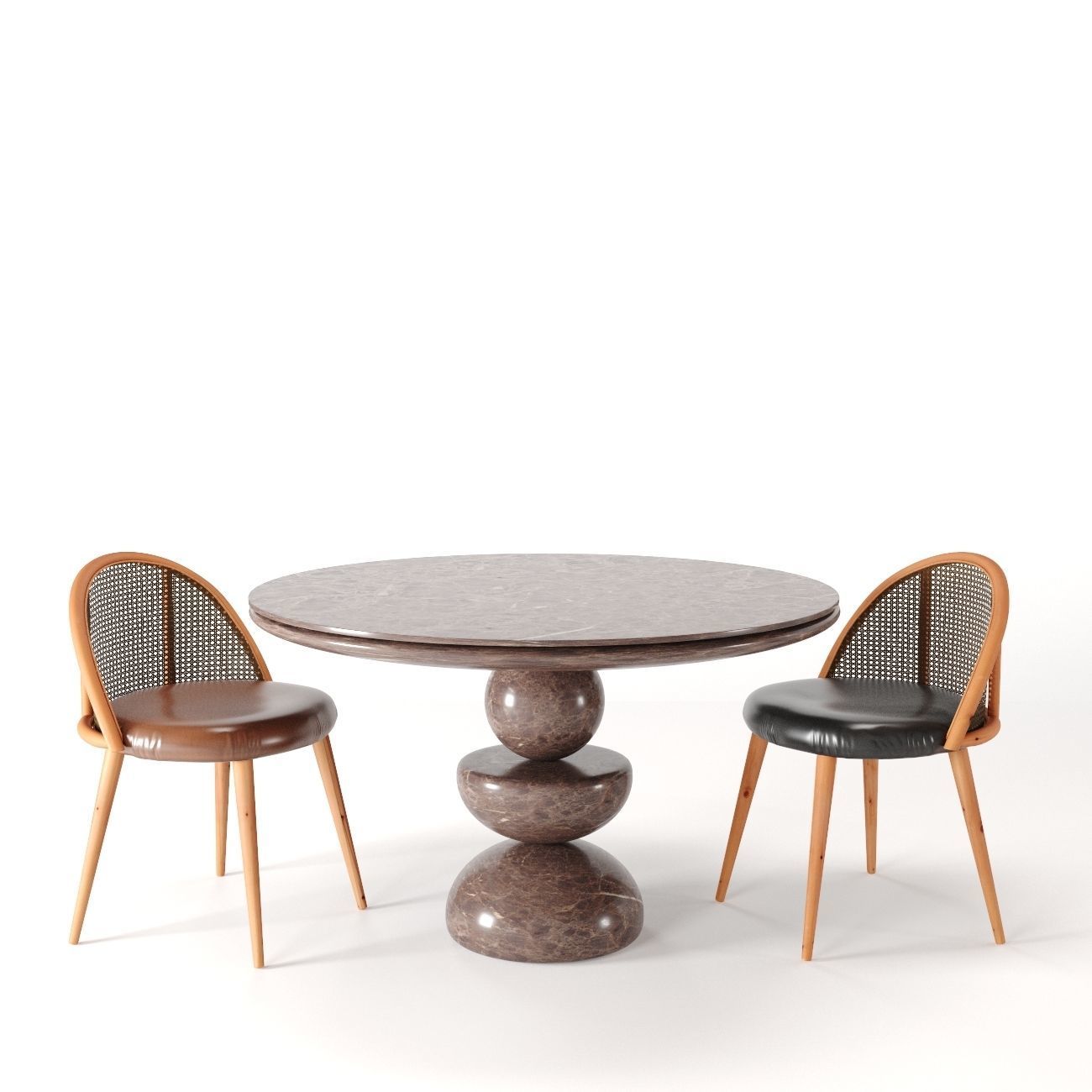 Dining Set 3- By Rattan Chair And Stone Table 3D model_3