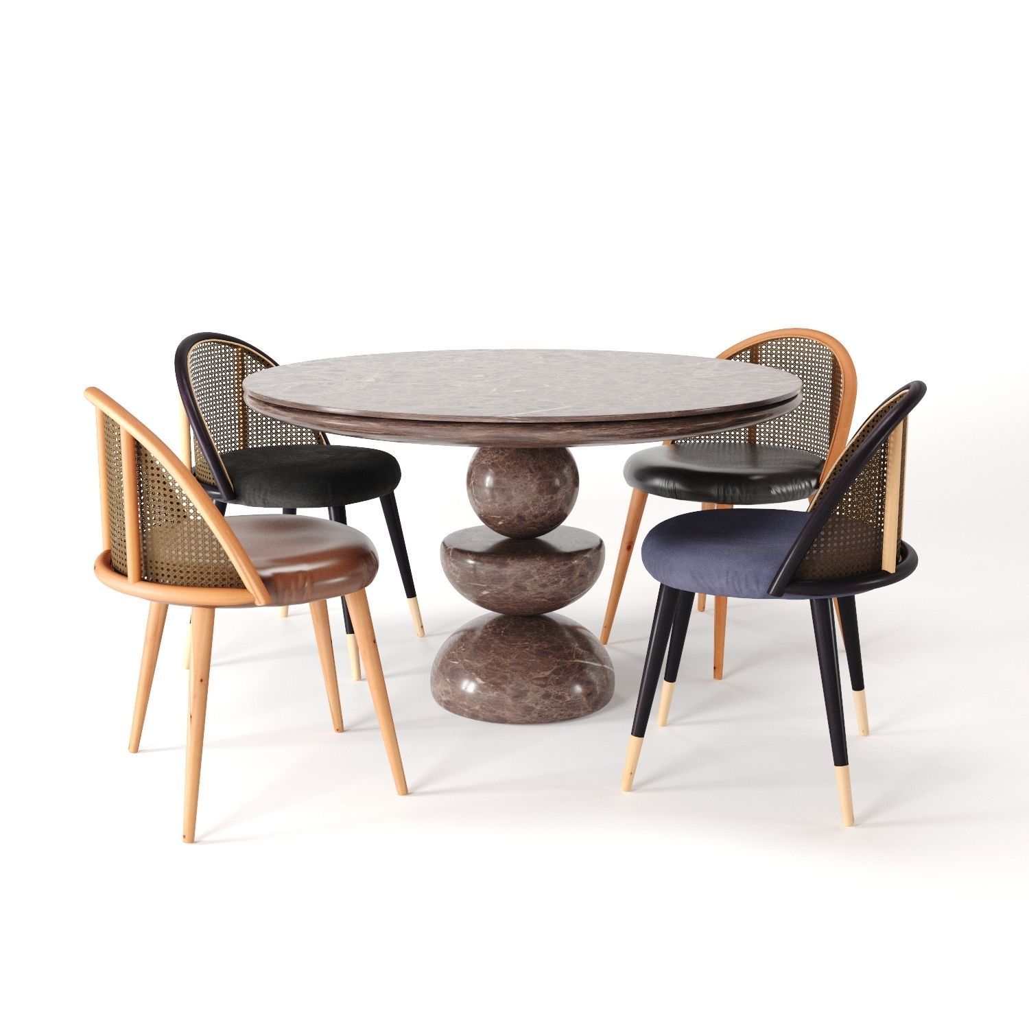 Dining Set 3- By Rattan Chair And Stone Table 3D model_1