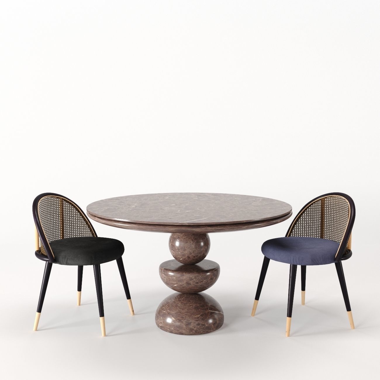 Dining Set 3- By Rattan Chair And Stone Table 3D model_2