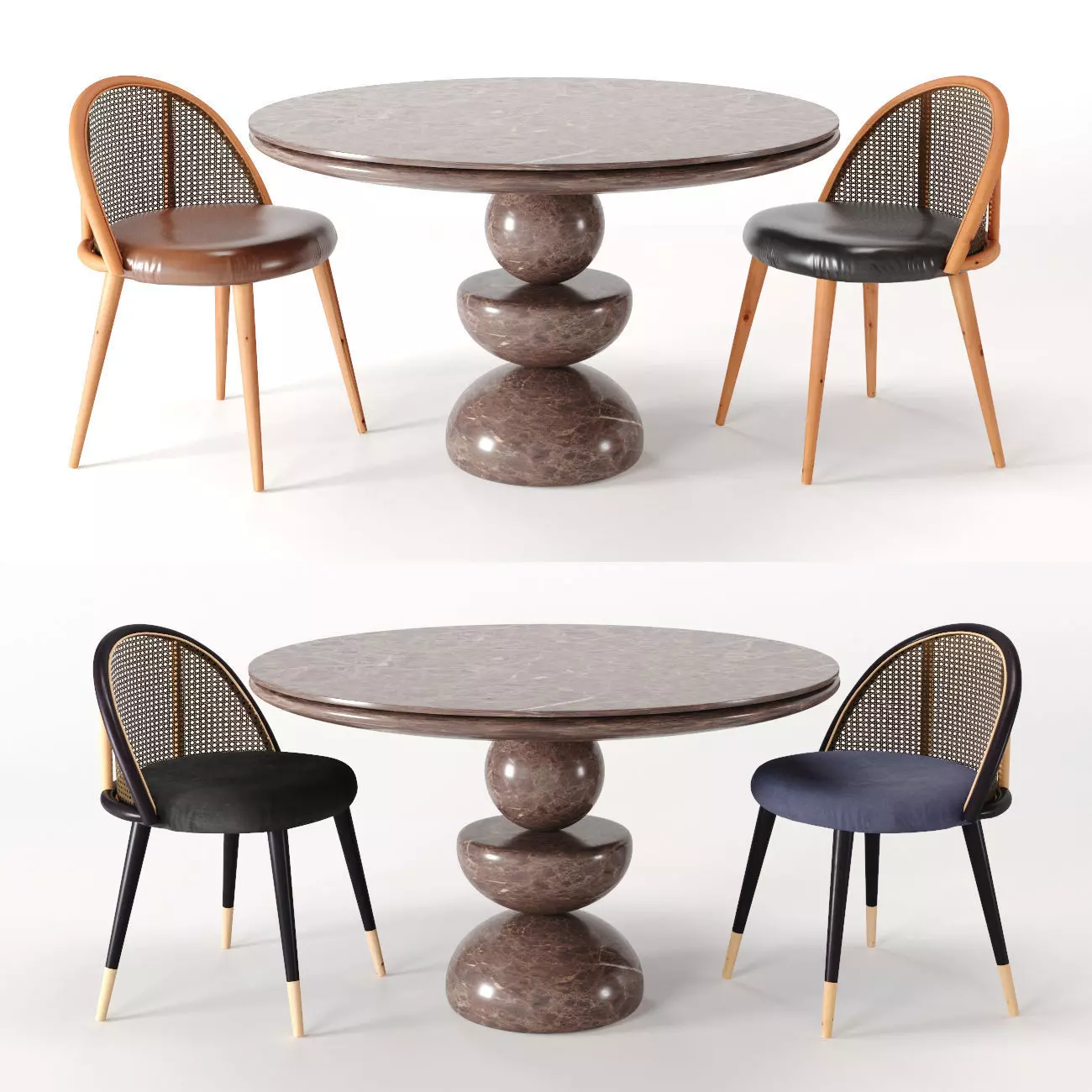 Dining Set 3- By Rattan Chair And Stone Table 3D model_0