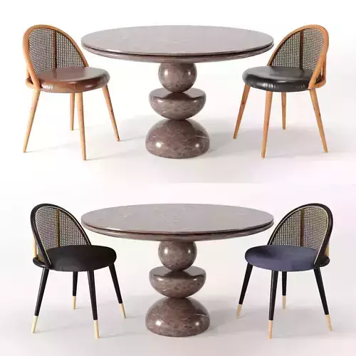 Dining Set 3- By Rattan Chair And Stone Table