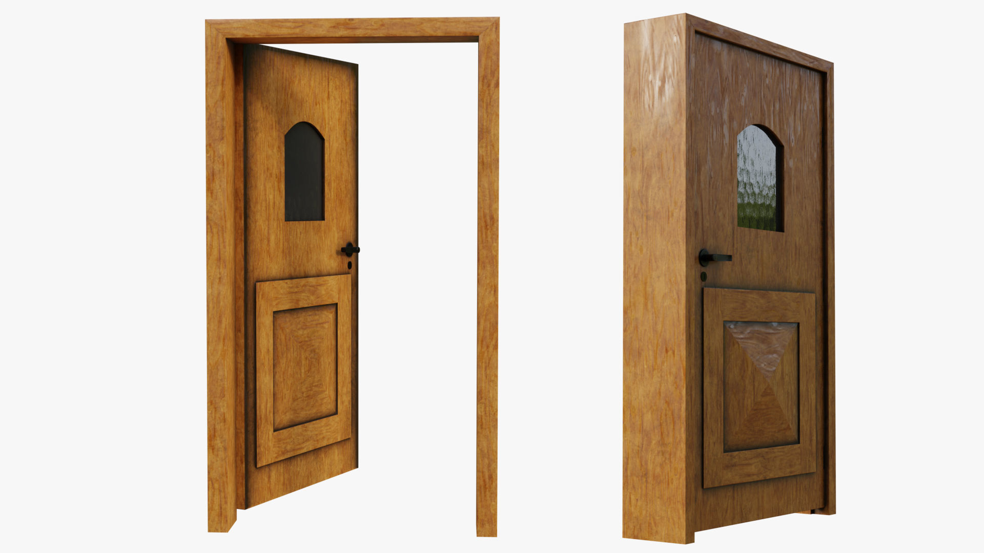 Kit of Vintage Doors with Glass Window PBR Options Textures Low-poly 3D model_25