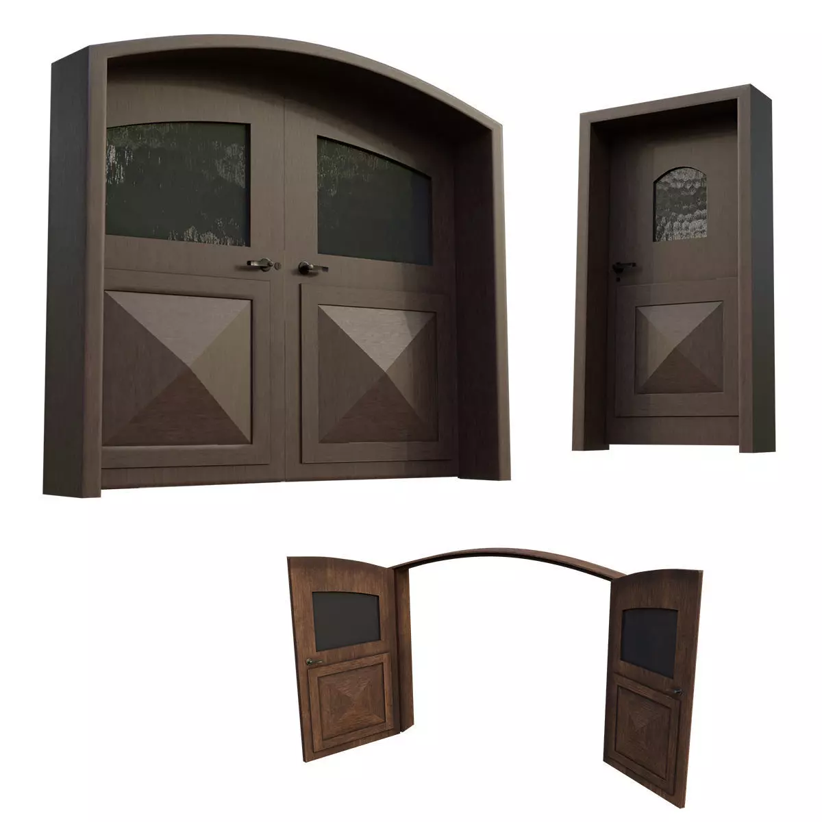 Kit of Vintage Doors with Glass Window PBR Options Textures Low-poly 3D model_0