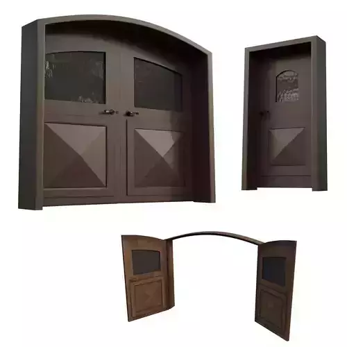 Kit of Vintage Doors with Glass Window PBR Options Textures Low-poly 3D model