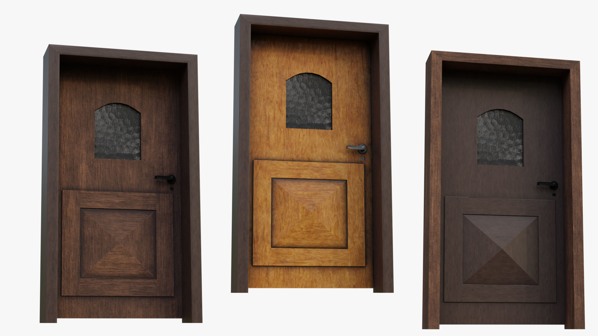 Kit of Vintage Doors with Glass Window PBR Options Textures Low-poly 3D model_6