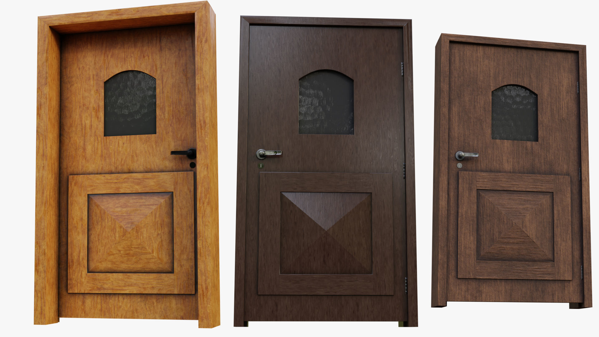 Kit of Vintage Doors with Glass Window PBR Options Textures Low-poly 3D model_4