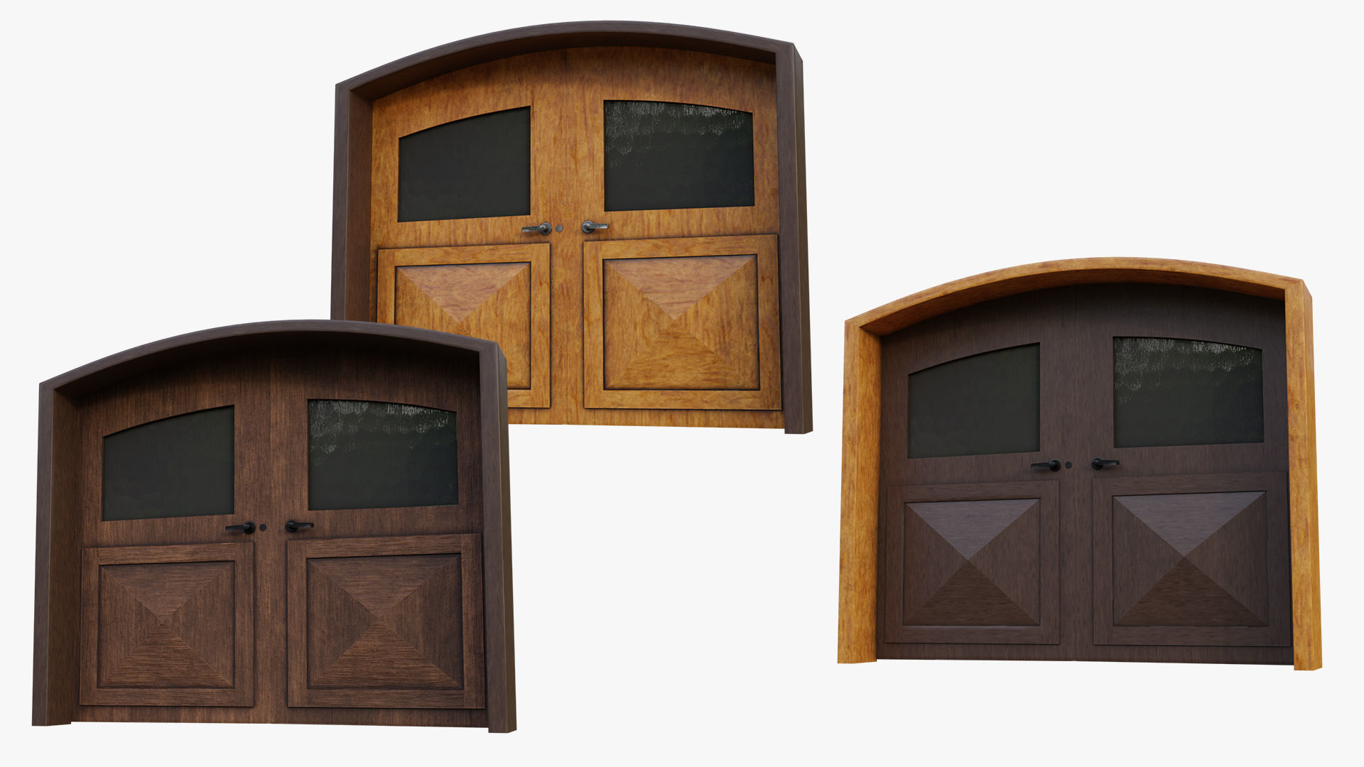 Kit of Vintage Doors with Glass Window PBR Options Textures Low-poly 3D model_5