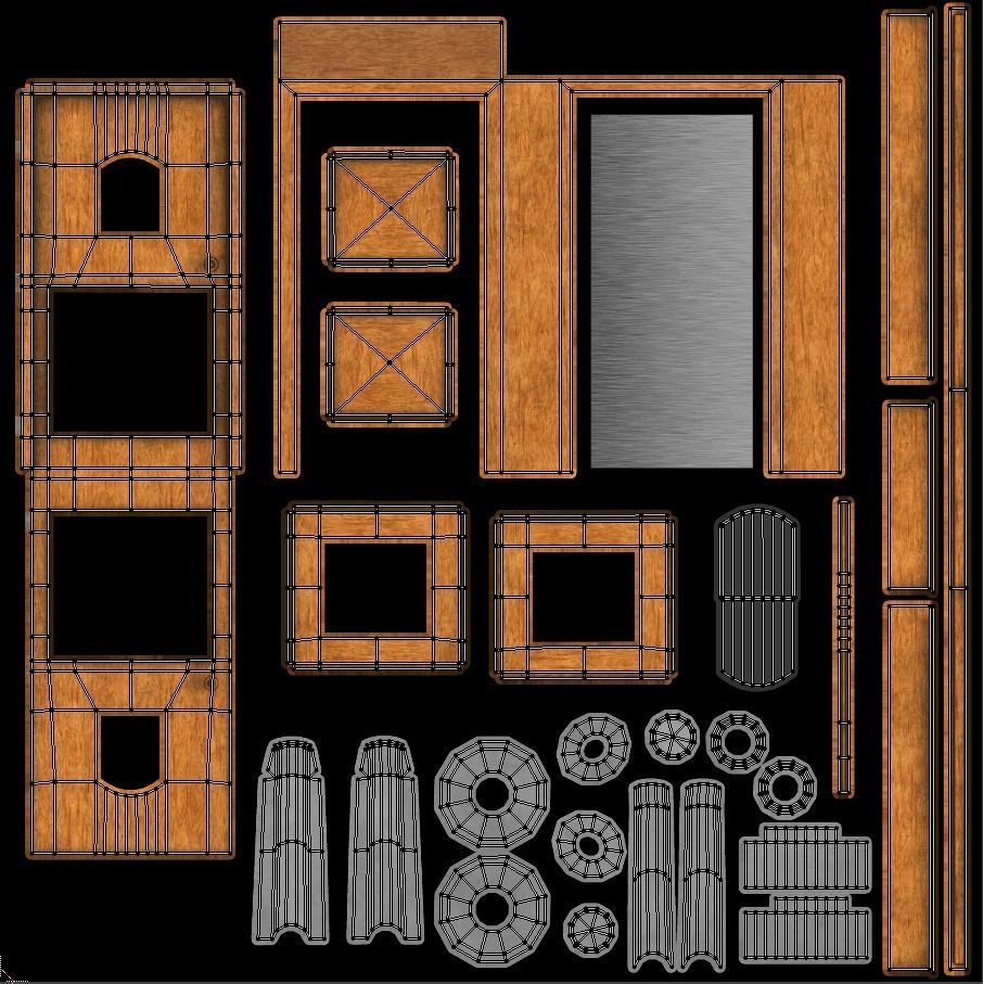 Kit of Vintage Doors with Glass Window PBR Options Textures Low-poly 3D model_28