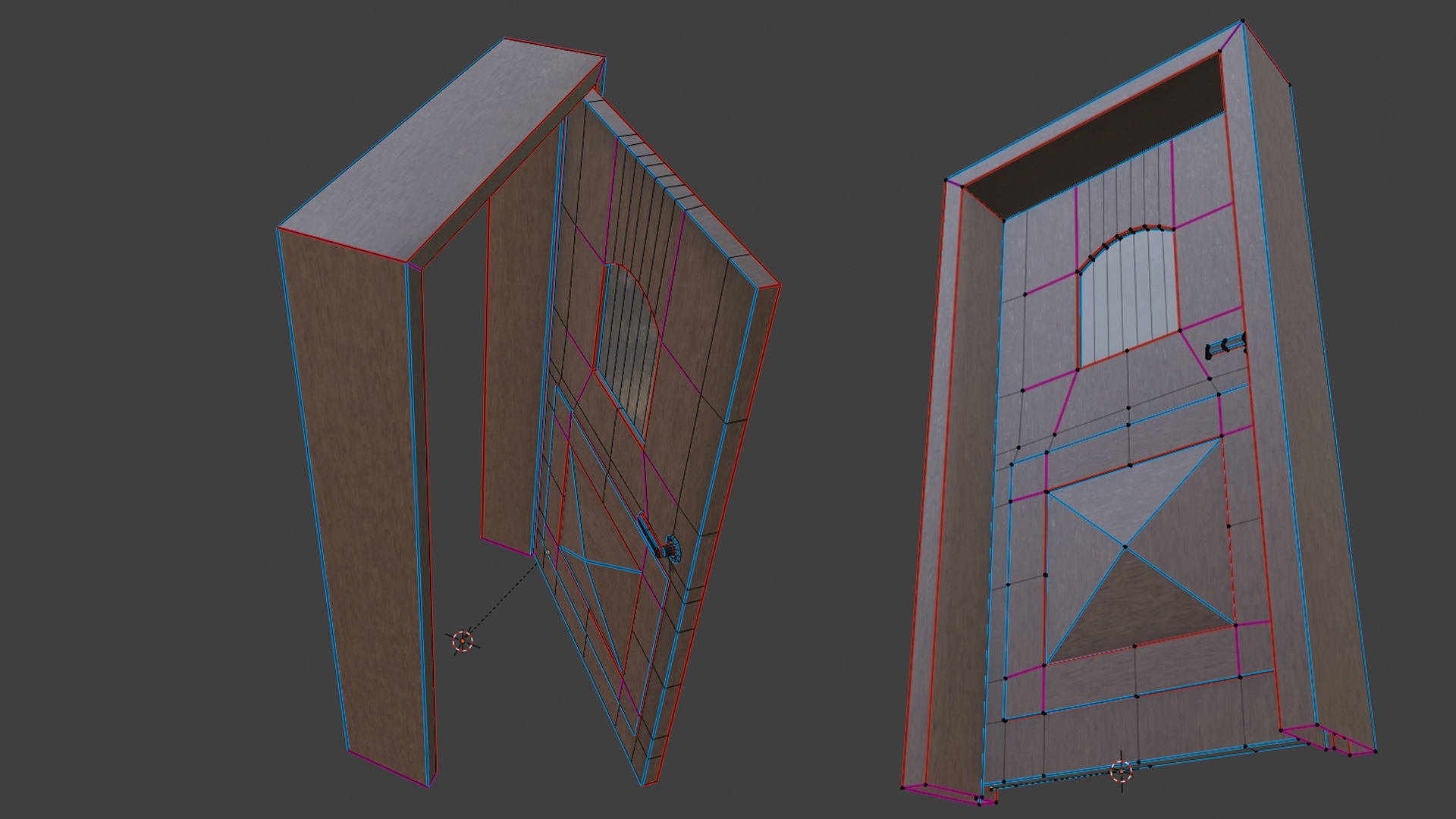 Kit of Vintage Doors with Glass Window PBR Options Textures Low-poly 3D model_17