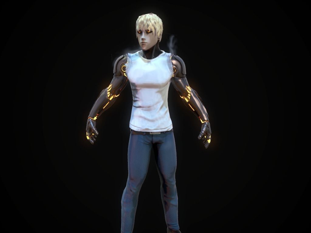 One punch man GENOS 3d model low poly  Low-poly 3D model_1