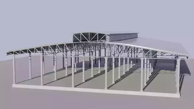 Warehouse 3D Model metal building with roof